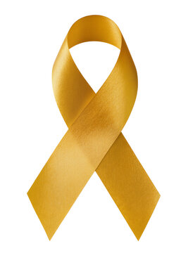 Isolated golden awareness ribbon loop, a symbol of support and hope for important causes.
