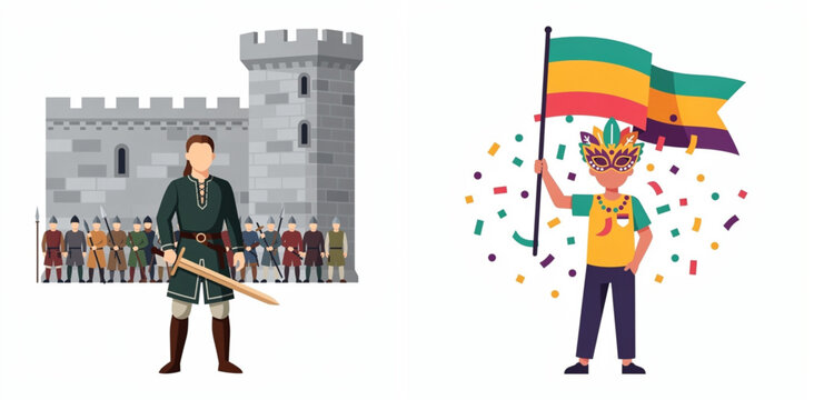 Medieval Knight and Modern Celebration with Rainbow Flag