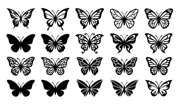 Minimal butterfly silhouette icon set vector illustration