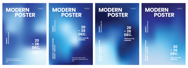 Vertical modern posters featuring smooth blue gradient backgrounds with white typography layouts designed for professional business marketing event promotions © Sameer