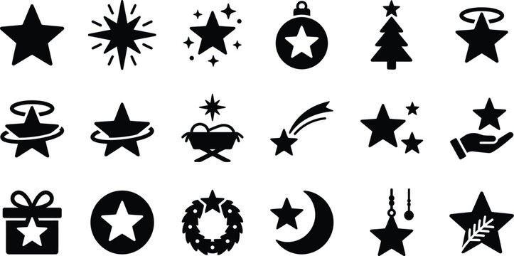 Black Christmas holiday symbols set illustration