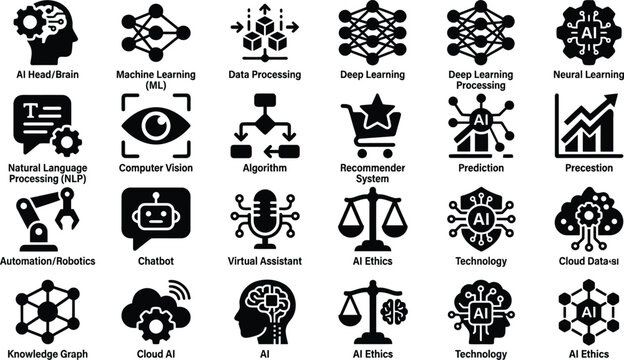 AI and machine learning icons set collection