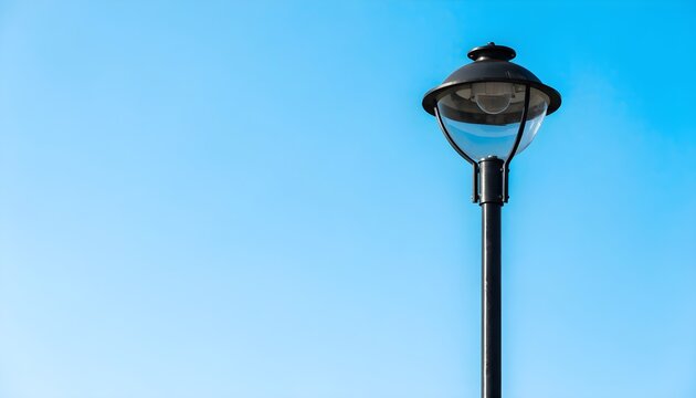 Classic Black Street Lamp Against Clear Blue Sky Minimalist Outdoor Scene