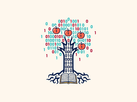 Binary Tree with Code Leaves on White Background