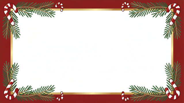 Christmas festive border with candy canes and pine branches
