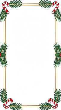 Christmas festive border with candy canes and pine branches