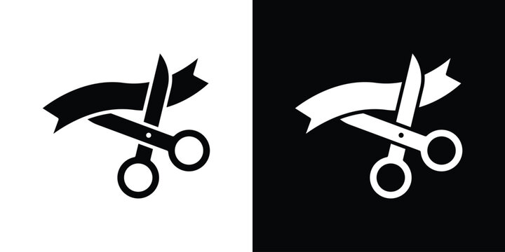 Scissors cutting ribbon icon