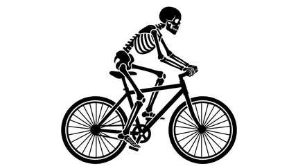 Obraz premium Helloween Black skeleton riding bicycle, bike skeleton, spooky cycling, vector icon isolated on White Background vector
