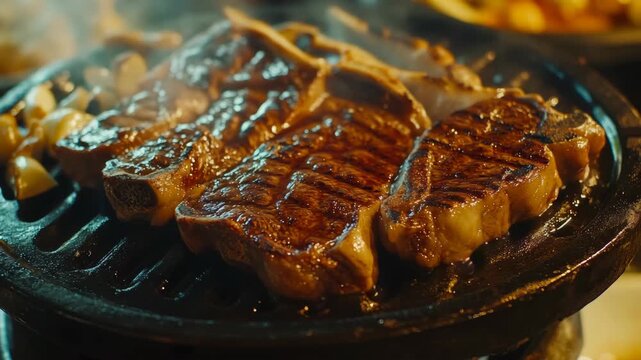 A delicious steak being cooked on a grill