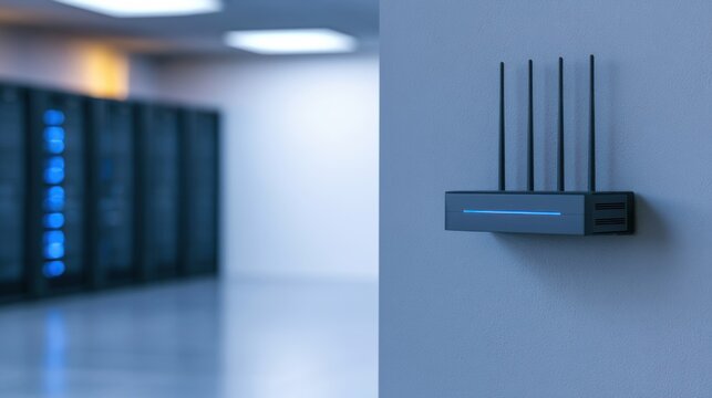 Modern wireless router mounted on a wall