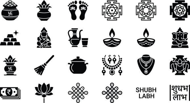 Traditional Indian symbolic icons set