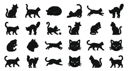 Obraz premium Black cat silhouette vector icon set , white background 