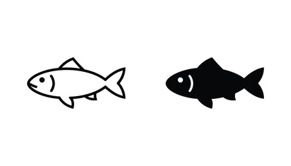 Fish vector icon isolated on white Black and white outline line art and solid glyph silhouette © VisionGrafix