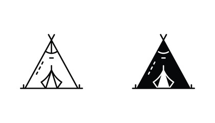 Tipi tent vector icon isolated on white Black and white outline line art and solid glyph silhouette © VisionGrafix
