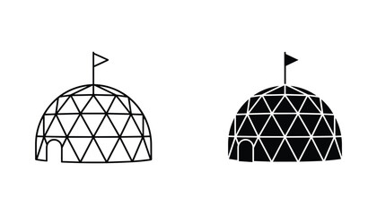 Geodesic dome vector icon isolated on white Black and white outline line art and solid glyph silhouette © VisionGrafix