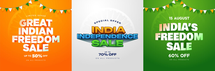 15 August Freedom Sale Banner Design For Business. Great Indian Freedom Sale Banner Template Graphic Design Layout Style.   © King Designz