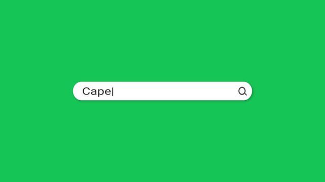 Green screen search bar typing animation with Cape Verde travel query. Flat minimal chroma key design. Perfect for travel, news, social media and marketing content.