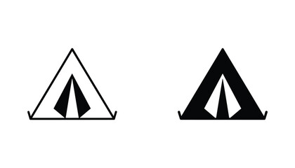Camping tent vector icon isolated on white Black and white outline line art and solid glyph silhouette © VisionGrafix