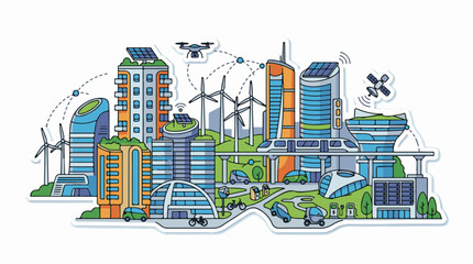 Obraz premium Illustration of a futuristic city with renewable energy and smart transportation
