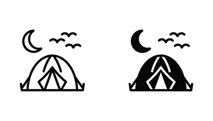 Camping tent vector icon isolated on white Black and white outline line art and solid glyph silhouette © VisionGrafix