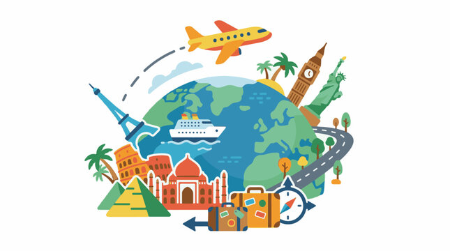 Iconic landmarks from around the world depicted on a stylized globe