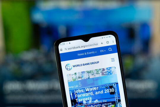 Dhaka, Bangladesh - 05 May 2026: Close-up of World Bank Group homepage on a smartphone.