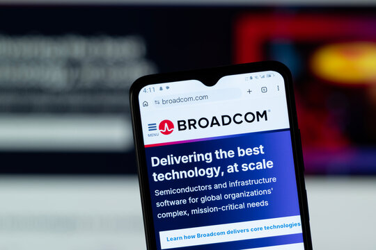 Dhaka, Bangladesh - 05 May 2026: Close-up of Broadcom homepage on a smartphone.