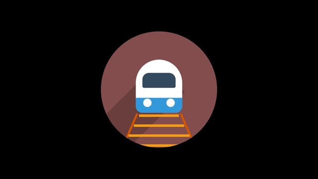 Minimalist Flat Design Illustration of a Train Entering a Tunnel on a Dark Background.