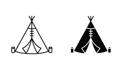 Teepee vector icon isolated on white Black and white outline line art and solid glyph silhouette © VisionGrafix