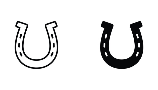 Horseshoe vector icon isolated on white Black and white outline line art and solid glyph silhouette
