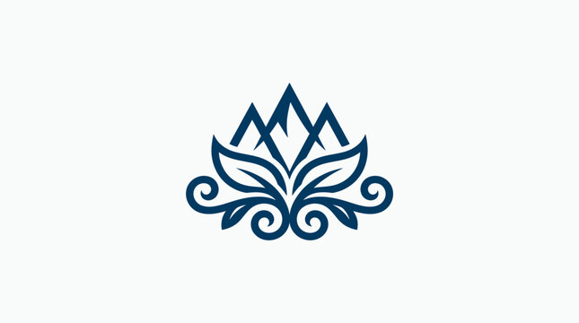 Minimalist blue lotus flower and mountain peak logo design.
