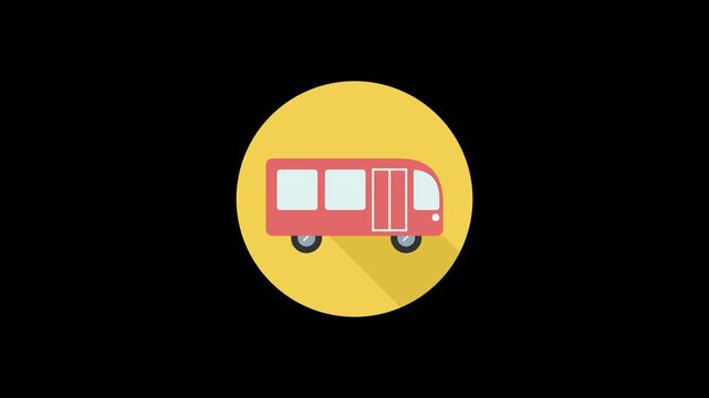 Red Bus Icon Animation on Yellow Circle Background.