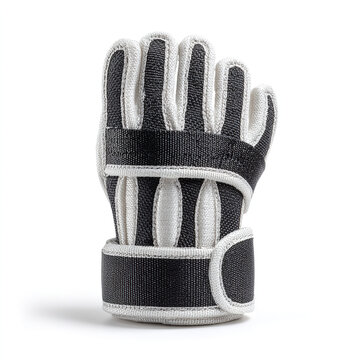 Protective black and white hand brace splint for wrist injury with orthopedic