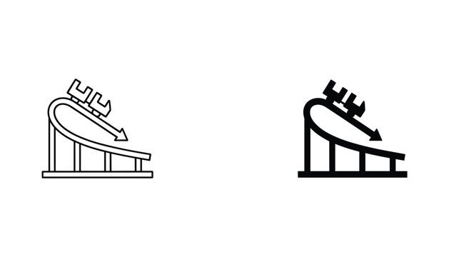 Roller coaster vector icon isolated on white Black and white outline line art and solid glyph silhouette