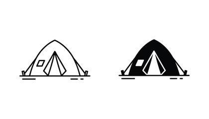 Camping tent vector icon isolated on white Black and white outline line art and solid glyph silhouette © VisionGrafix