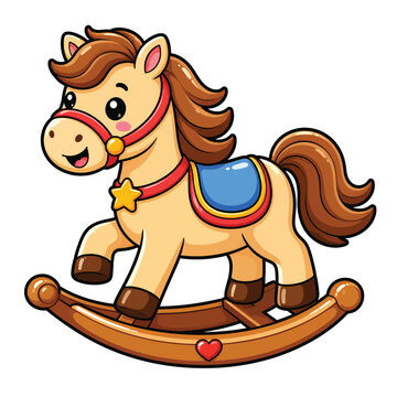 Cute Cartoon Rocking Horse Illustration for Children Nursery Decor and Playful Learning Educational Graphic Designs