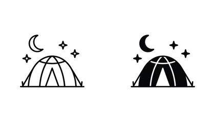 Camping tent vector icon isolated on white Black and white outline line art and solid glyph silhouette © VisionGrafix