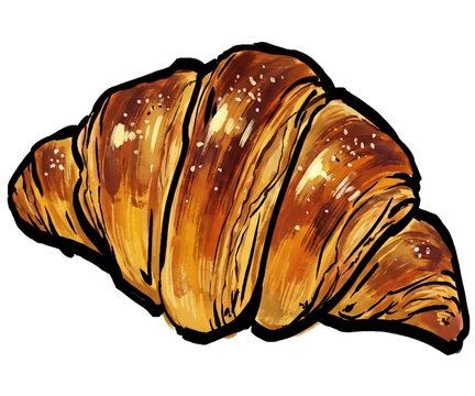 croissant isolated on white background / watercolor brush style / クロワッサンのイラスト （筆タッチ）