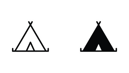Camping tent vector icon isolated on white Black and white outline line art and solid glyph silhouette © VisionGrafix