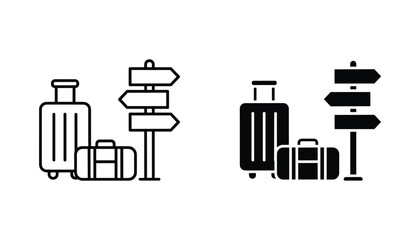Luggage and signpost vector icon isolated on white Black and white outline line art and solid glyph silhouette © VisionGrafix