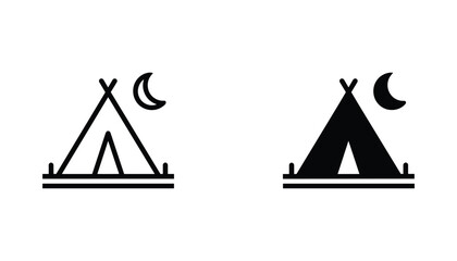 Camping tent vector icon isolated on white Black and white outline line art and solid glyph silhouette © VisionGrafix