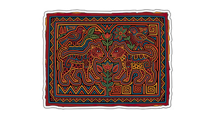 Mola Art Panel with Jaguars and Birds, Panama Indigenous Craftsmanship © Varel