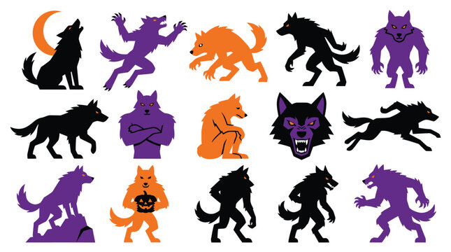Creative cartoon werewolf and wolf illustrations