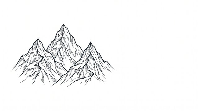 Hand drawn mountain range sketch isolated on white background