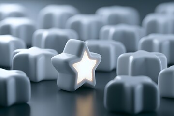 Fototapeta premium A single luminous star shines brightly amidst a cluster of dull, unlit stars, representing uniqueness and outstanding leadership.