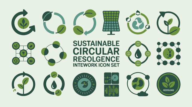 Sustainable circular resurgence interwork icon set flat vector graphics in shades of green arrow recycling symbol eco friendly green