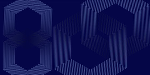 Obraz premium Dark blue background with hexagon geometric lines pattern. Abstract shiny hexagon lines. Futuristic technology concept