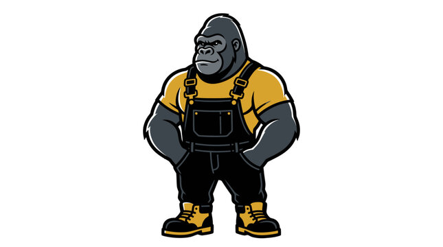 Cartoon gorilla wearing yellow work overalls
