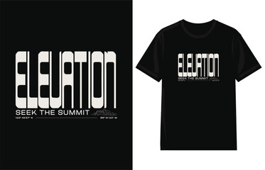 Naklejka premium Elevation seek the summit typography t-shirt print with mountain outline and coordinates