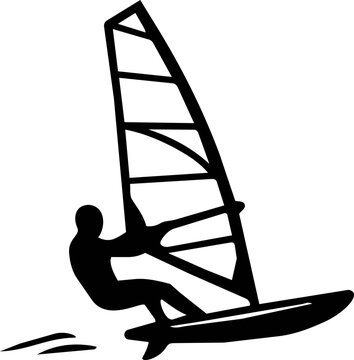 Active male windsurfer riding ocean waves SVG vector logo design